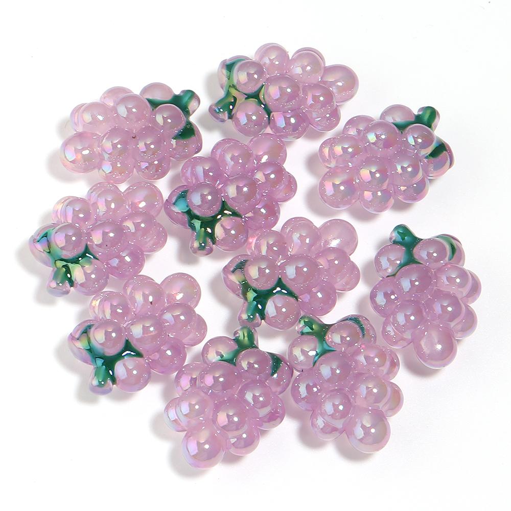 

10pcs AB Color Cute Grape Shape Acrylic Beads Big Hole Fruit Loose Beads For Jewelry Making DIY Necklace Bracelet Keychain Charm фиолетовый