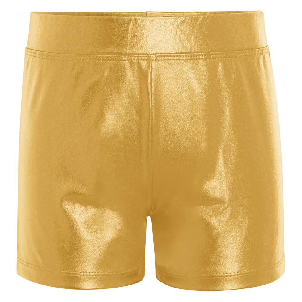 Pantaloncini Corti Metallizzati Lucidi con Elastico in Vita per Ragazze, da Palco, Competizione, Danza