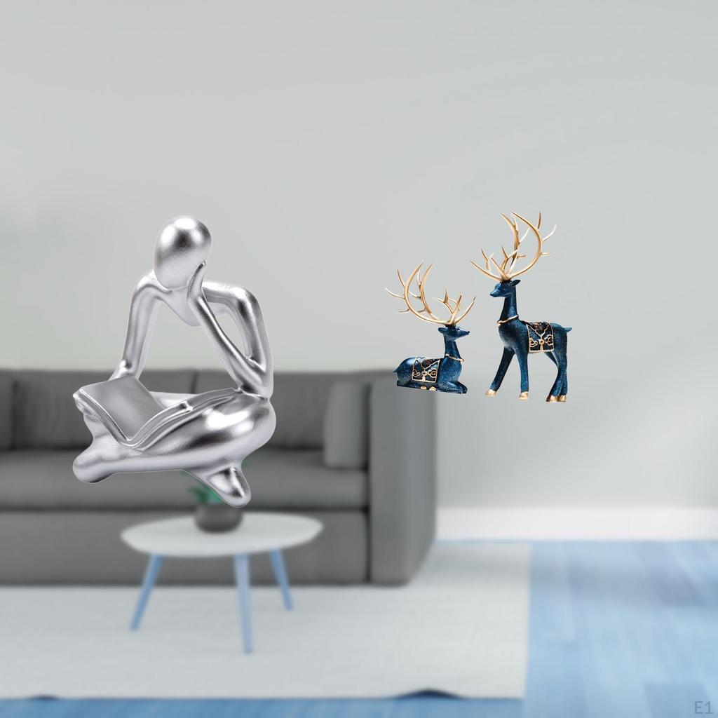 Abstract Thinker Reindeer Statue Decoration for Tabletop Living Room Shelf Office Bookshelf Sitting