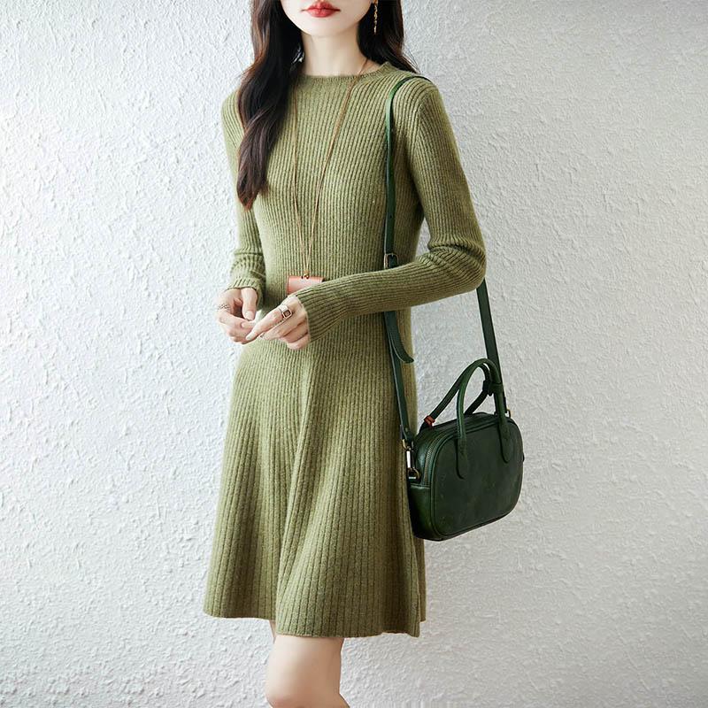 Women Sweater Dress 100% Wool TIDENOVEL O-neck Knit Long Pullover Winter Jumpers Wool Long Dress Female