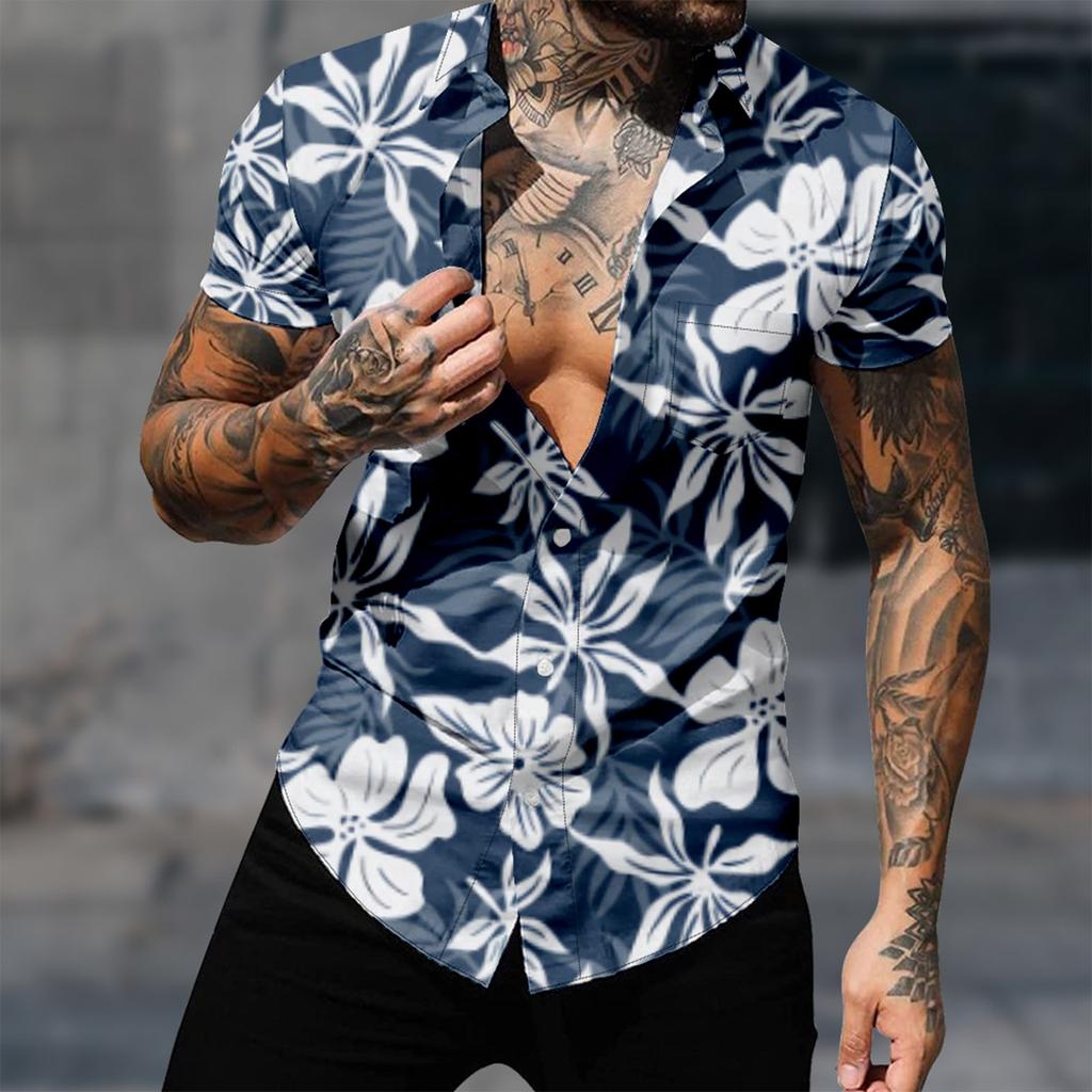 Men's Hawaiian Printed Button Short Sleeve Shirts Men's Casual Fashion Short Sleeve Shirts