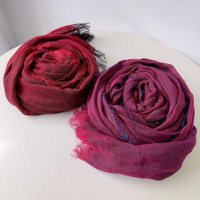 Japanese Linen Scarf Hemp Gray Effect Couple Scarf Literary Thin Extended Shawl Solid Color High-End Silk Scarf Female New