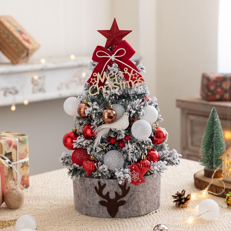 45cm Snow-Flocked Christmas Tree Set with DIY Ornaments - Perfect for Holiday Decor