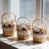 Flower Basket, with Lace Decor, Hand-Woven Wicker Rattan Flower Basket, Wood Portable Floral Gift Basket