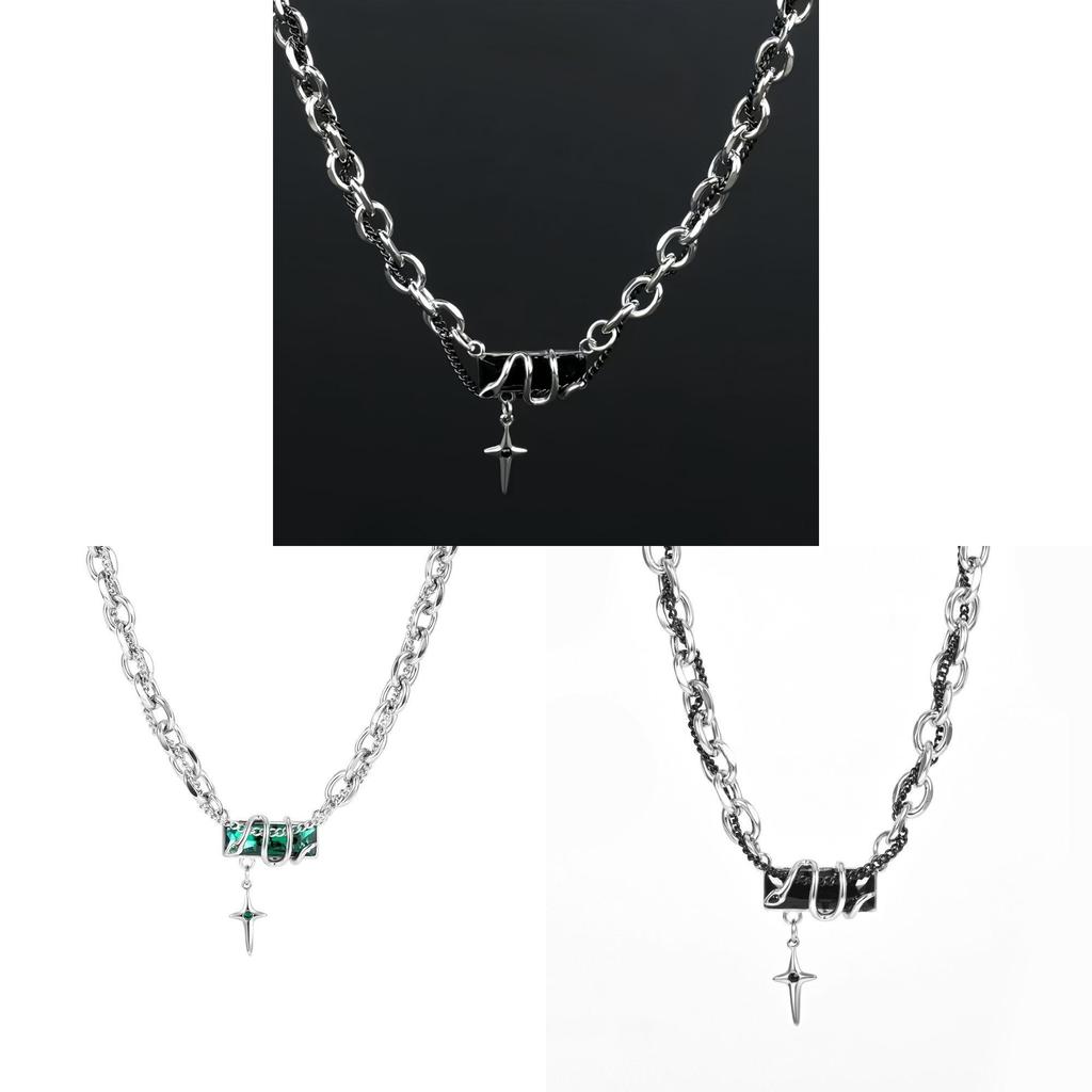 Snake Winding Geometric Titanium Steel Necklace For Men With Starry Effect And Hiphop Style