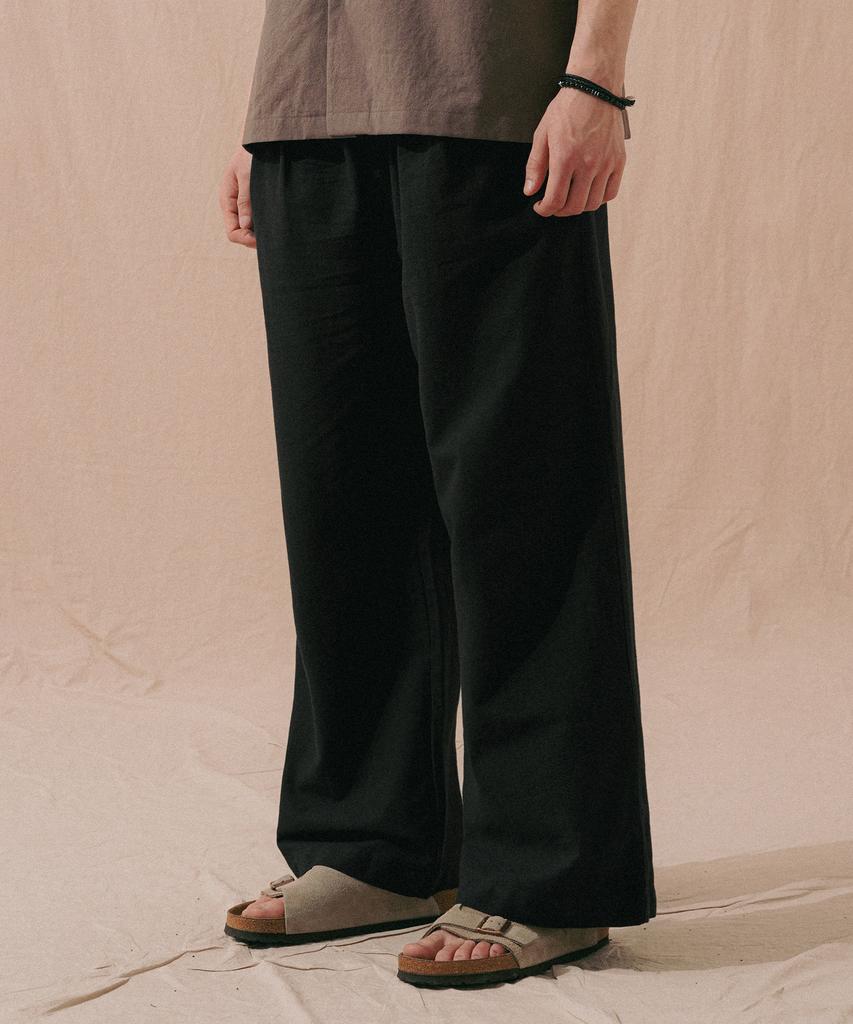PERSTEP Cool Mix Linen-Like Flare Fit Long Pants Black Khlp4703