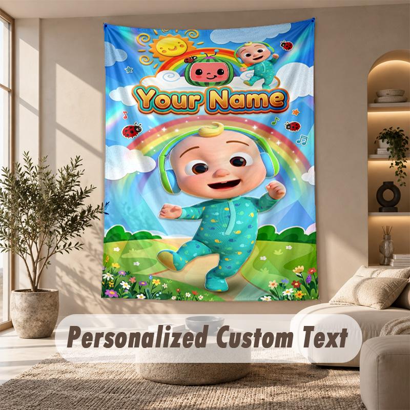 Cocomelon Tapestry, Personalized Custom Text, Wall Hanging Tapestry For Living Room Home Wall Decor