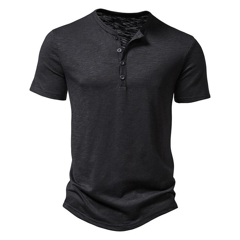 Henley Collar Summer Men Casual Solid Color Short Sleeve T Shirt for Men Polo Men Cotton Men's T Shirts