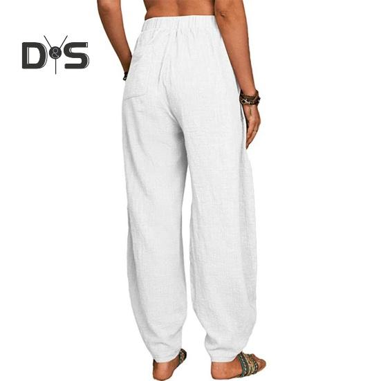 Damen Freizeithose, elastische, hohe Taille, einfarbig, Haremshose mit Taschen, lockere Passform, atmungsaktiv, lange Hose für den Alltag