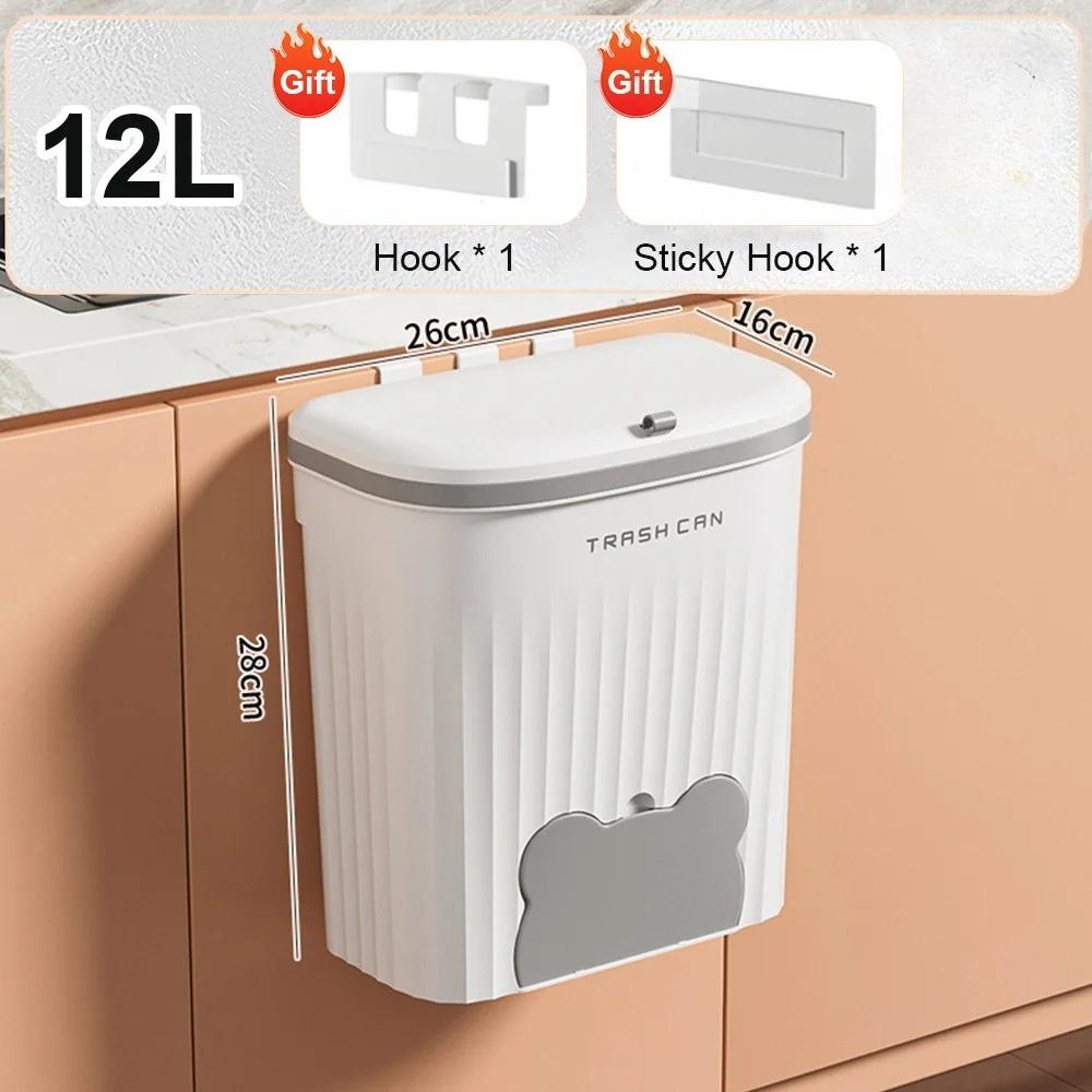 8.5/12L Kitchen Wastebasket Wall Mounted Trash Can with Lid Bathroom Trash Bin Garbage Can for Cabinet Under Sink Compost Bin