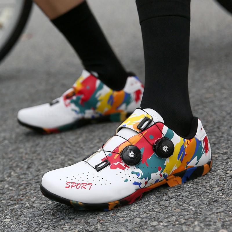 Men Women Cycling Shoes With Dual Buckle Hard Sole Road MTB Bike Rubber Outsole Breathable Wear Resistant