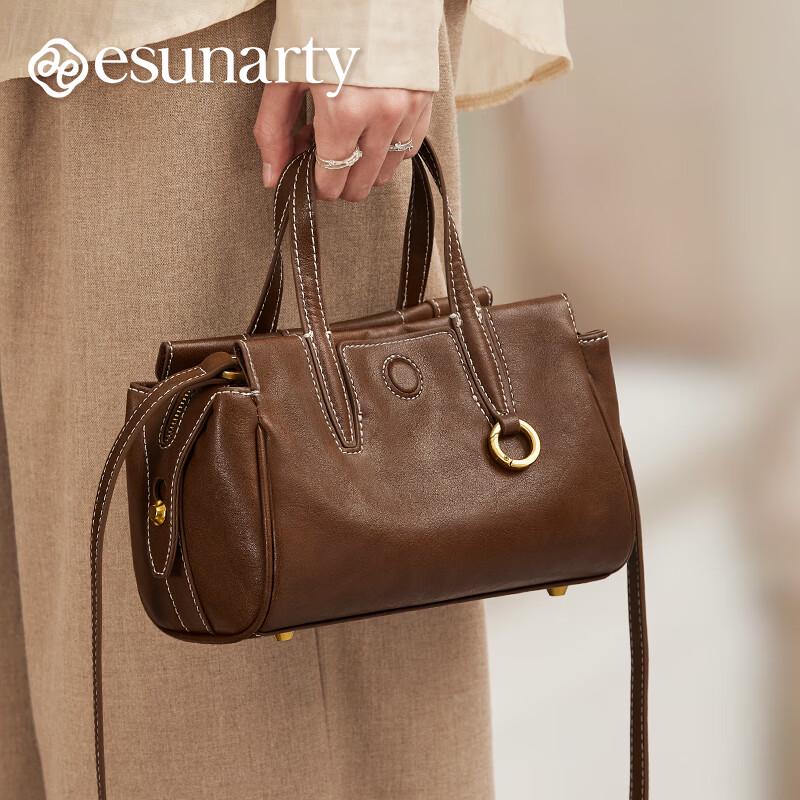 ESUNARTY Women s Genuine Leather Boston Handbag