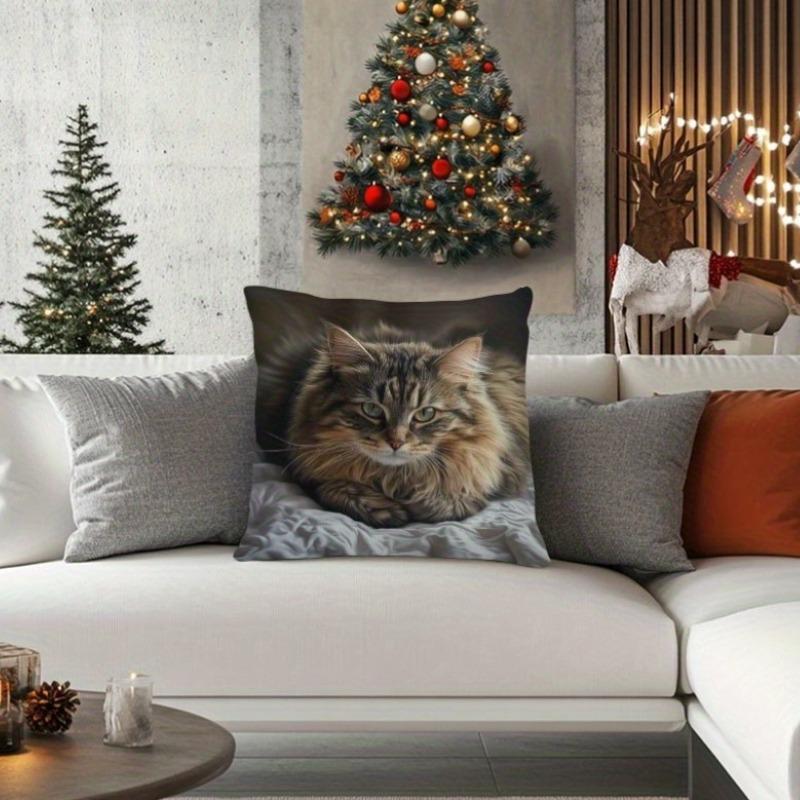 Vikama Maine Coon Cat Pillow Cover Machine Washable Living Room Sofa Bedroom Warm And Comforting Companion Atmosphere