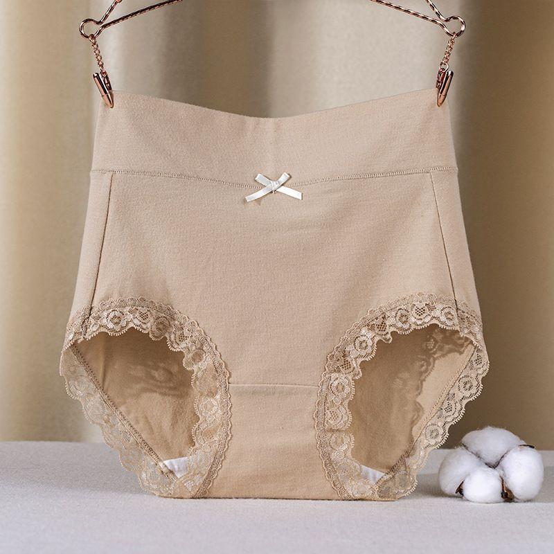 Lady Underpants High Waist Plus Slze Lace Trim Butt-covered Tummy Control Cotton Panties Seamless Comfort Daily Sport Briefs