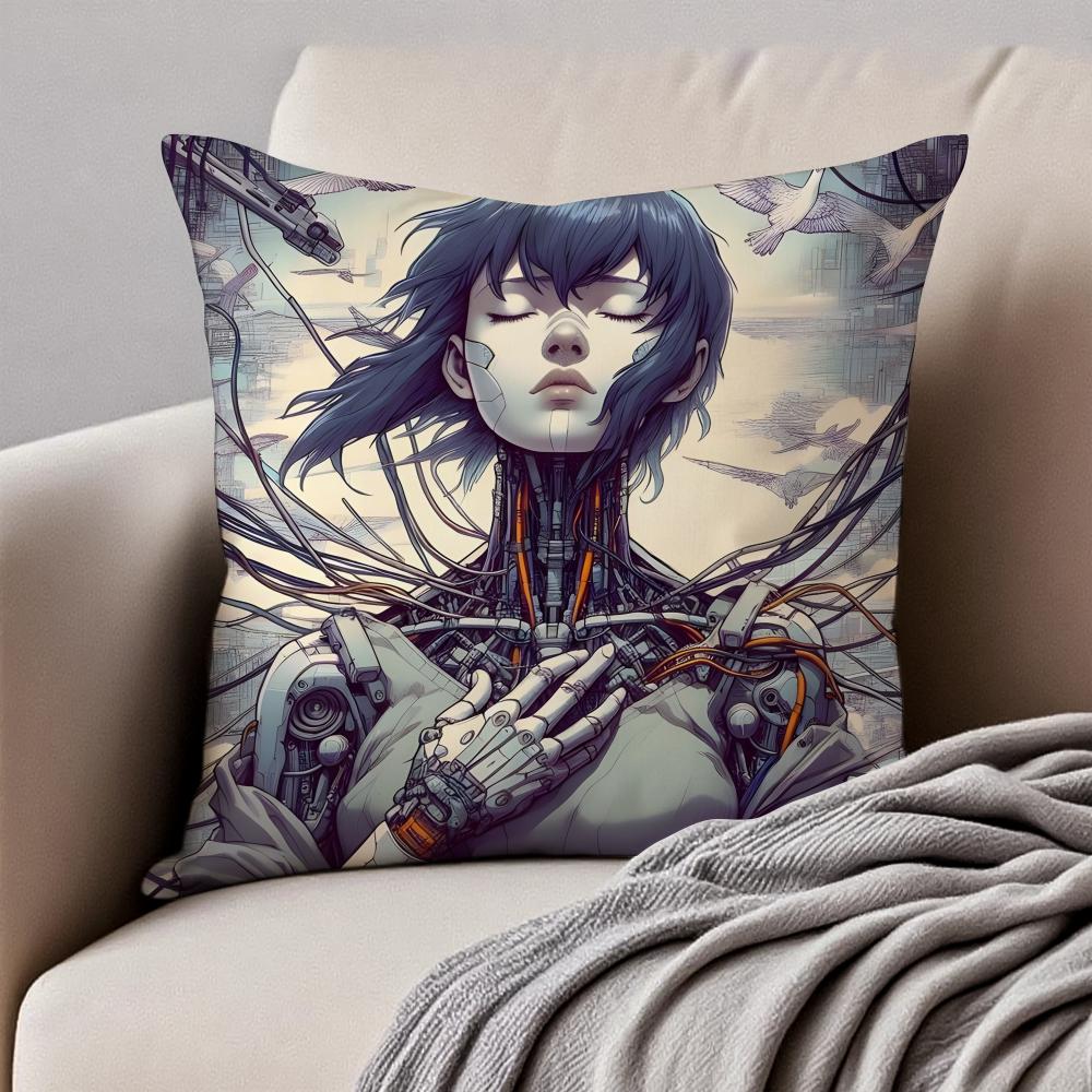 Classic Japanese Anime GGhost In The Shell Cushion Cover Pillowcase Antidustmite Invisible Zipper Short Plush Sofa Cushion