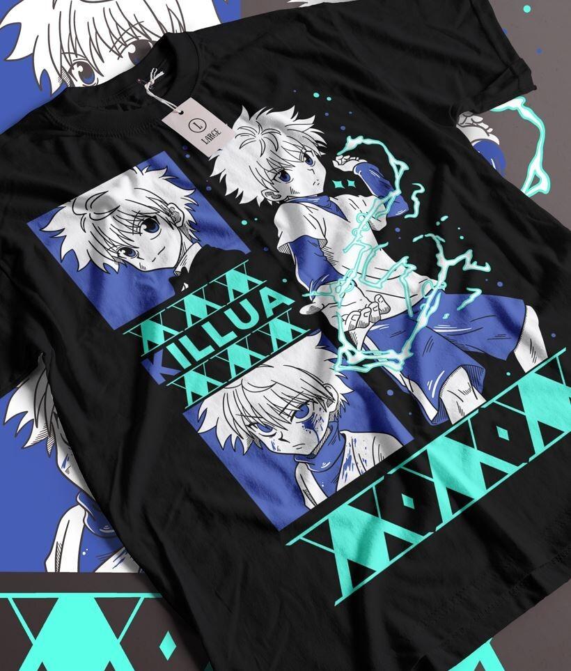 

Killua T-shirt Gon Hisoka Hunter Meruem Zoldyck Girl Anime Black Shirt All Size 4XL