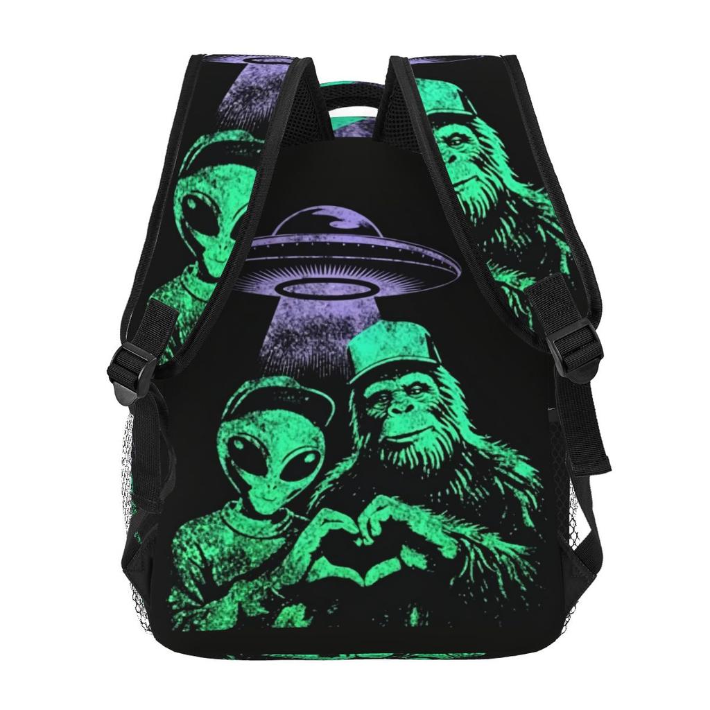 Funny Bigfoot And Alien Heart-shaped Hand Pattern Student Backpack School Bag Travel Daypack for Men Women Bookbag Shoulder Bags