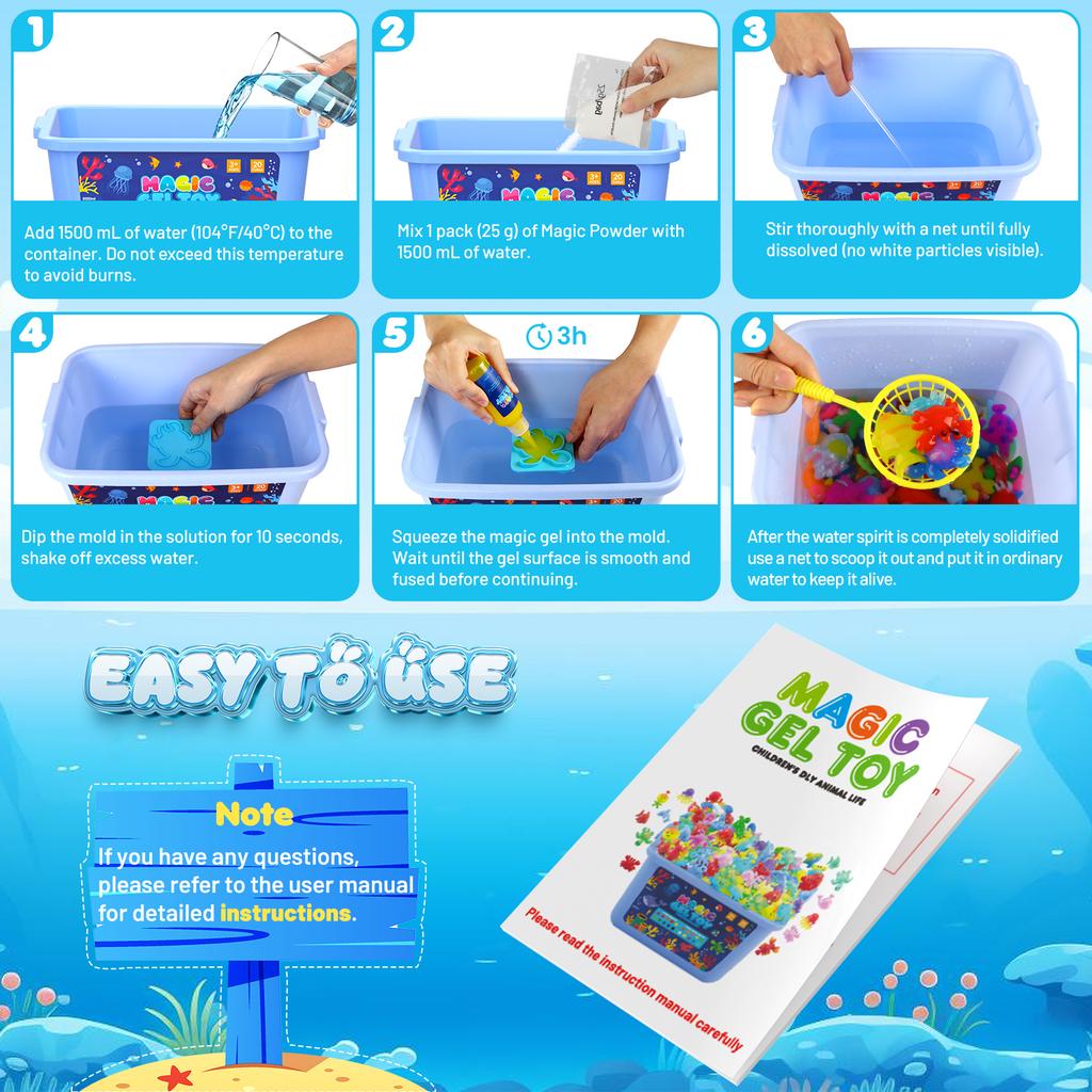 Magic Water Elf Toy Kit,Aqua Fairy Water Gel Kit with 20 Magic Gels, 12 Sea forest Creature Molds,Art & Crafts DIY STEM for Kids