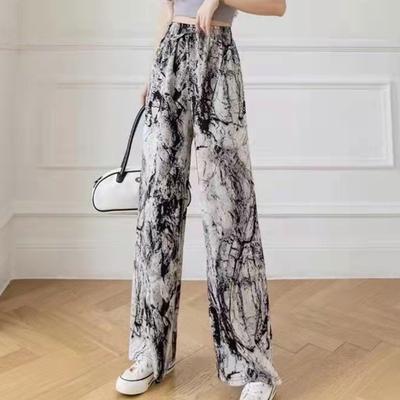Pantalon décontracté d'été pour femmes, taille élastique, cravate réglable, droit, jambe large, Long, Camouflage, imprimé rayé, pantalon de salon, Streetwear