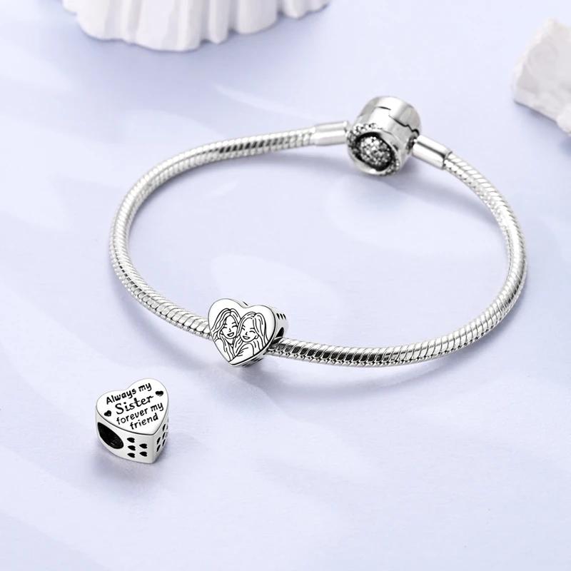Sister's Heart-shaped Beads 925 Silver Exquisite Beads Fit Exquisite 925 Charms Bracelet Beads Jewelry Gifts For Women