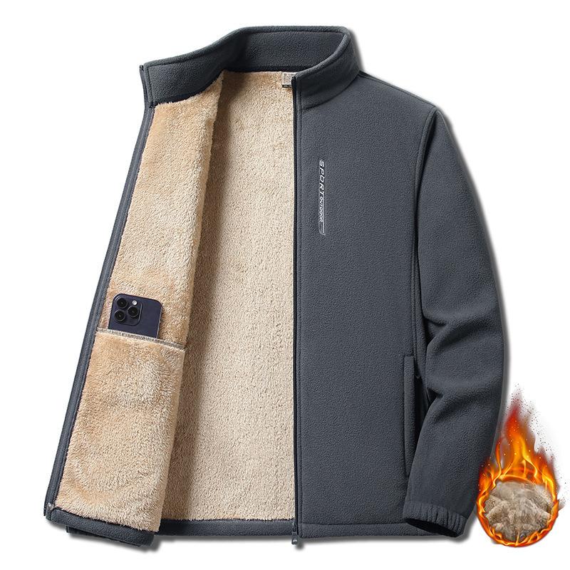 New Velvet Stand Collar Middle-aged and Elderly Fleece Jacket for Men for Men for Men for Double-sided Velvet Lamb Velvet Jacket for Men