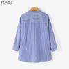 ZANZEA Women Casual Round Neck 3/4 Sleeve Loose Stripe Blouse