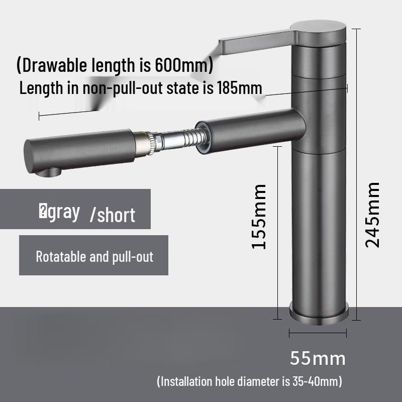 TLXT Gunmetal Grey Pull-Out Bathroom Faucet