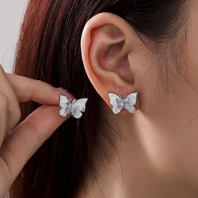 Gradual change butterfly blue crystal pearl earrings summer small fresh high sense fashion earrings