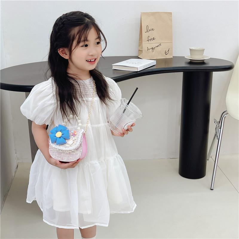 Cute Pu Leather Children's Handbag With Floral Sequins Princess Series Shoulder Bag For Toddlers