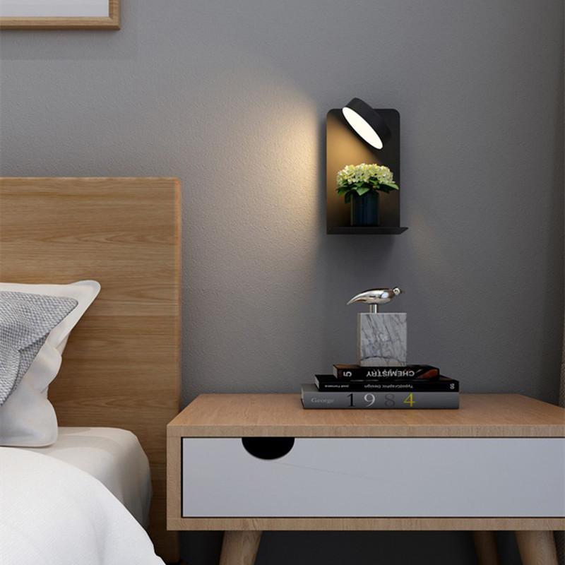 Bedside LED Wall Lamp With Shelf Bedroom USB Charging Interface Adjustable With Switch Storage Bracket 12W Wall Sconce Light