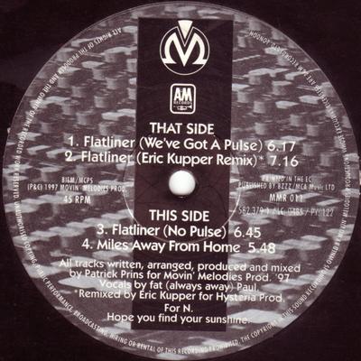Płyta 12-calowa MOVIN' MELODIES - Flatliner MMR011 Movin' Melodies 1997 UK Dance & Electronica Używana