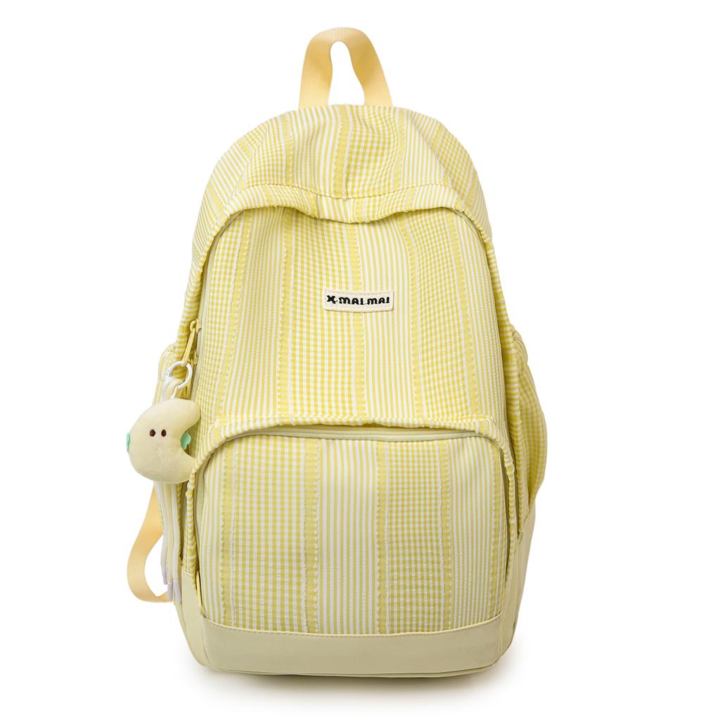 Schoolbag New Sweetheart Girl Corrugated Plaid Backpack Niche Design Sense Simple Versatile Female College Student Class Backpack