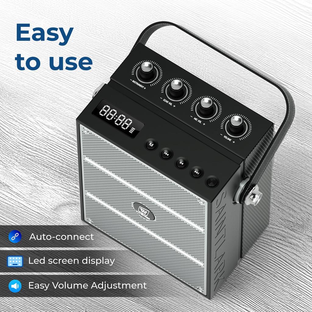 W WINBRIDGE S99 Portable Speaker with Handheld Microphone for Simultaneous High PA System with and MicroSD Ideal for School and More Two-Person Use,