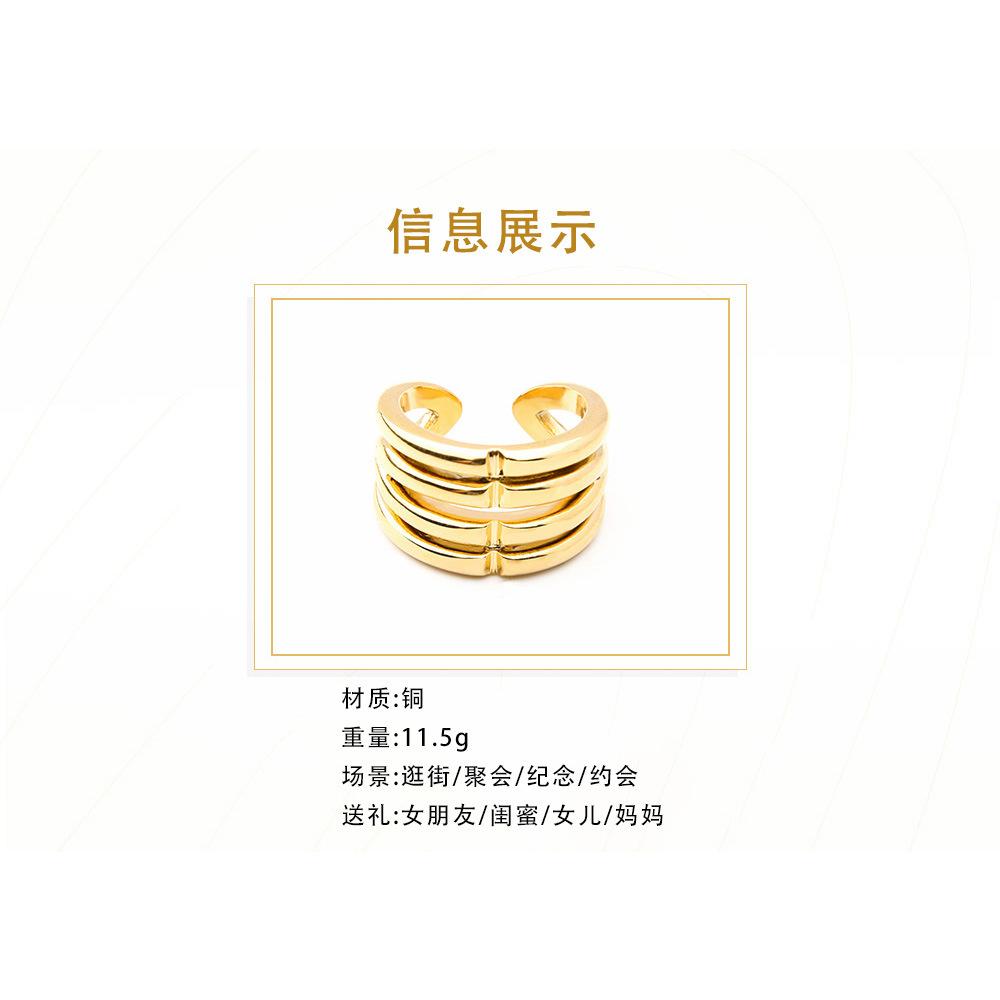 Multi-layer line + winding hollow ring ins does not fade European and American plated 18k real gold geometric opening ring