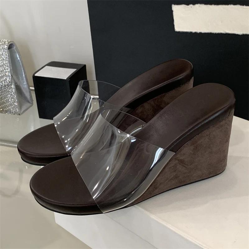 Eilyken PVC Transparent Leopard Print Wedges Slippers Women Shoes Summer High Heels Slide Zapatos De Mujer