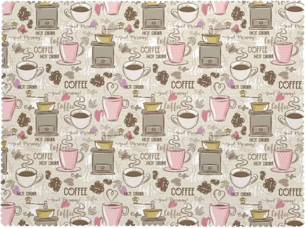Koffie Café Print Tafelkleed, Rustiek Kleurrijk Theekopje Bonen Stippen Wasbare Tafelhoes voor Keuken Eetkamer Feest Decor 100x160cm