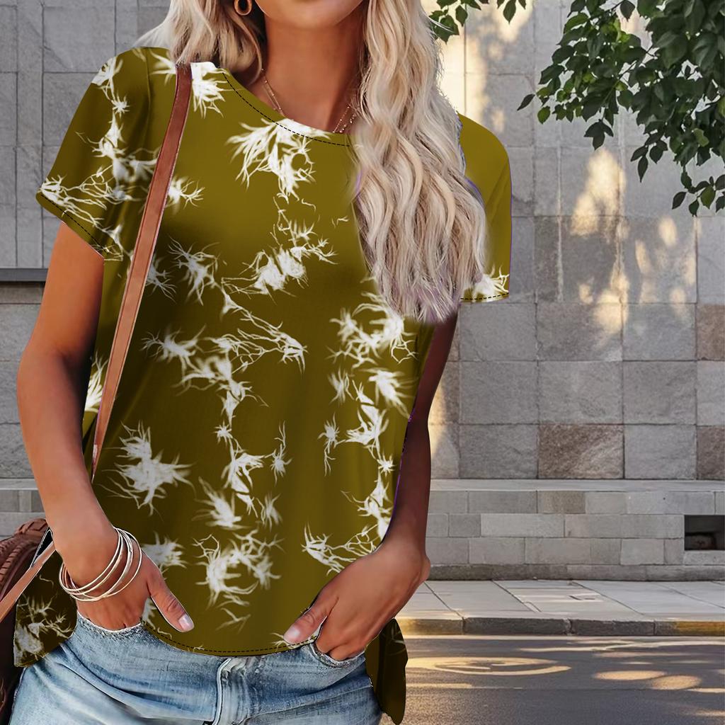 Damen Sommer T-Shirt Weiß Wolken Print Retro Mode Kurzarm T-Shirts Lässig Bedruckte Oberteile