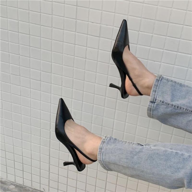 Fashion Popular Pointed Toe Women Sandals New Arrivals Black White Silver Summer Dress Shoes Thin High Heels Elastic Band Ladies Pumps