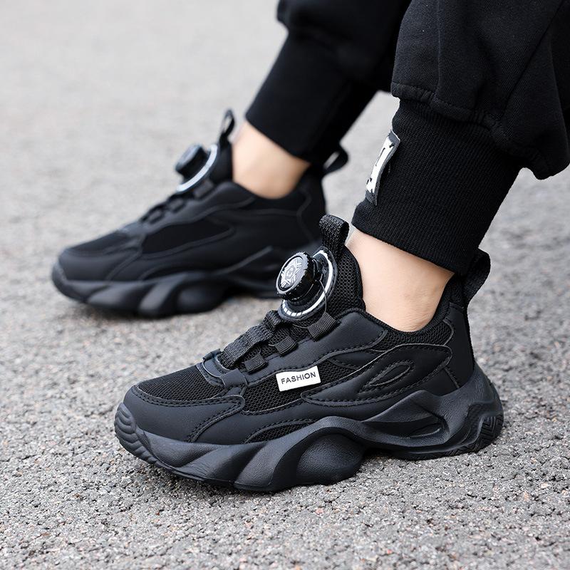 Girls running shoes medium older children's mesh casual small black shoes children's non-slip rotary buckle boys sports shoes small white shoes