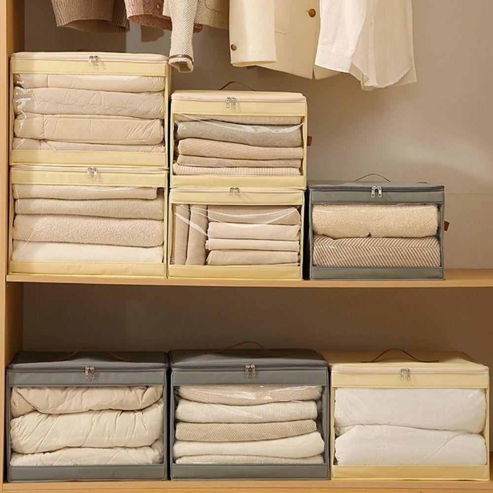 Non-woven Fabric Square Storage Box Zippered Large Capacity Clear View Clothes Storage Box Space Saving Stack-able