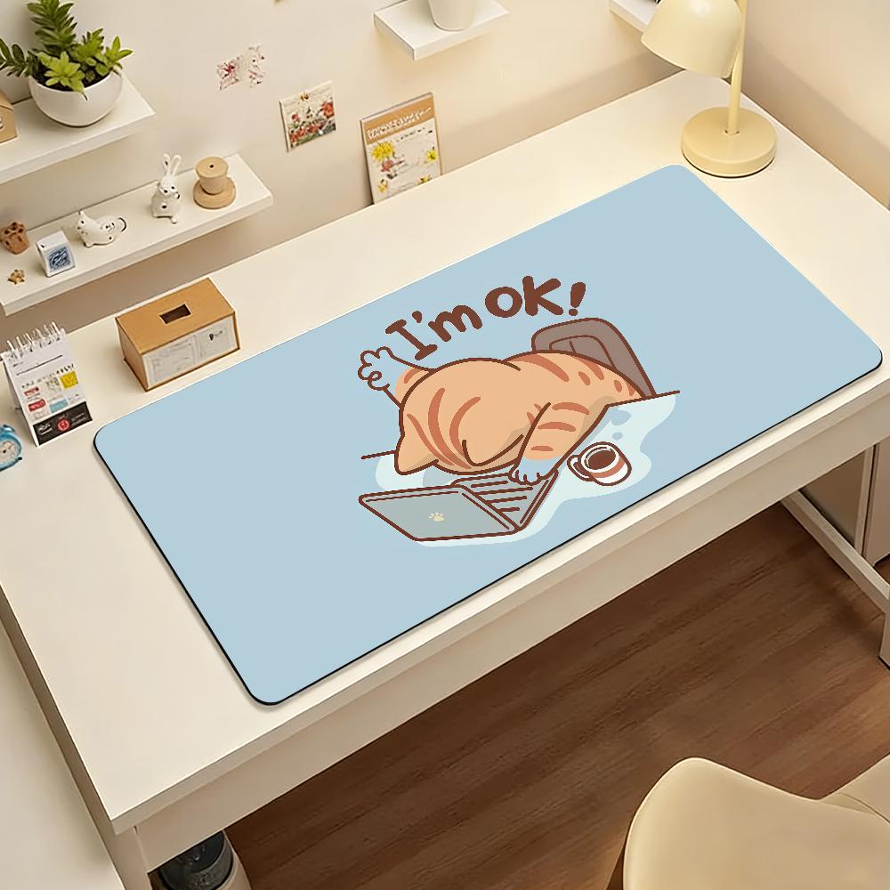 Cute Cat Illustration Mouse Pad For Office Gaming And Keyboards Non-Slip Large Waterproof