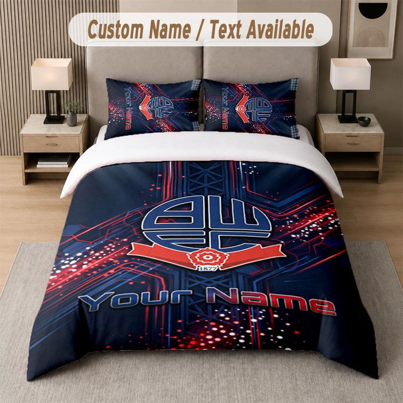 Maßgeschneidertes Bettwäsche-Set Bolton Wanderers FC Muster, Druck Name Text 1 Bettbezug plus 2 Kissenbezüge Heimtextilien