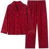 Cotton pajamas women's fat mm spring and autumn pure cotton long-sleeved cardigan women's loungewear red annual clothing can be worn outside the suit