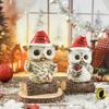 Owl Statue with LED Lighted Santa Hat for Festival Home Accent Resins Miniature Figurine Christmas Decorative Ornament