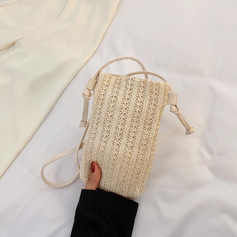

Yogodlns Women Fashion Small Crossbody Phone Bag Solid Color Hollow-out Woven Lightweight Straw Braided Shoulder Handbag 12x4x20cm бежевий
