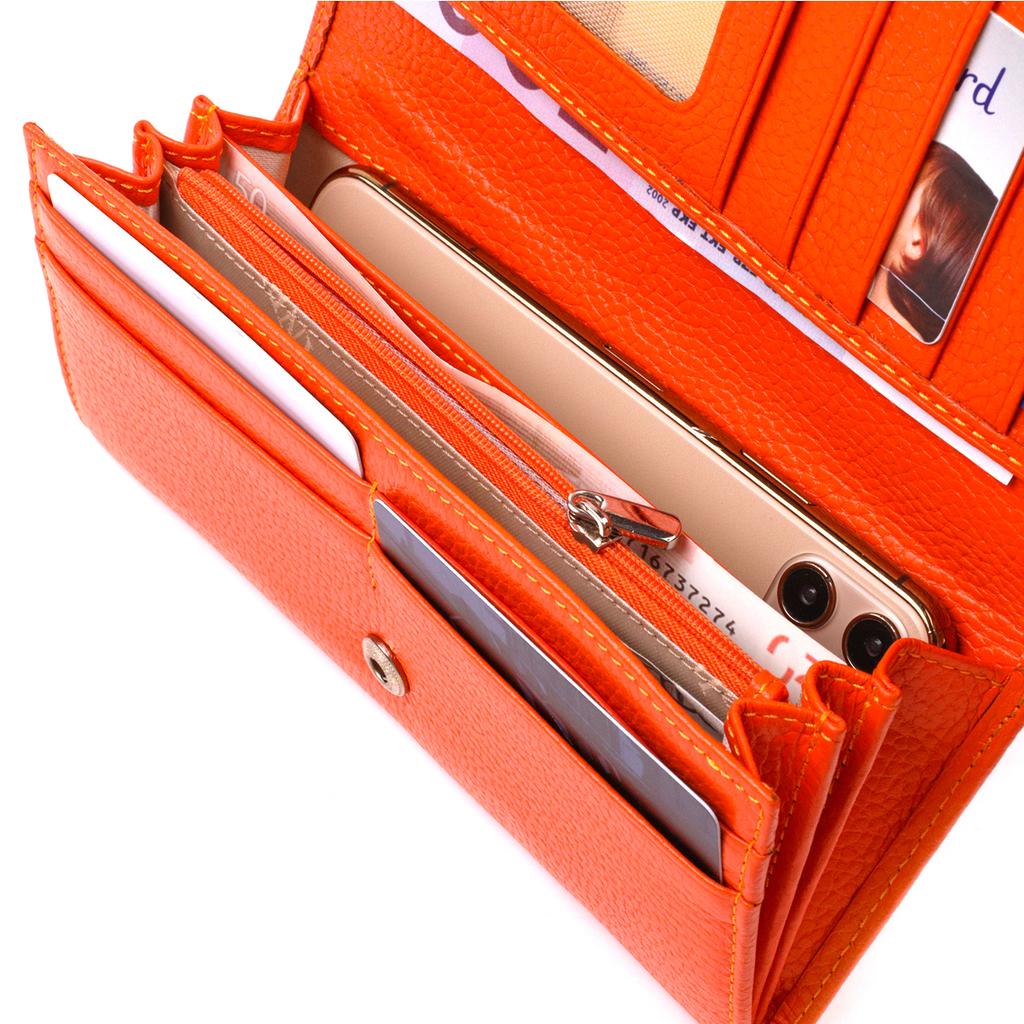 Large Women's Wallet Made of Genuine Grained Leather CANPELLINI 21710 Orange