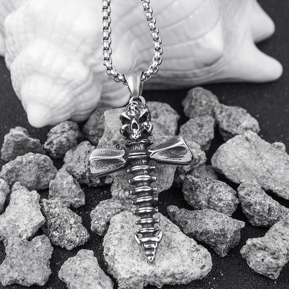 Hip Hop Schmuck Totenkopf Halskette, Titanstahl Herren Totenkopf Halskette