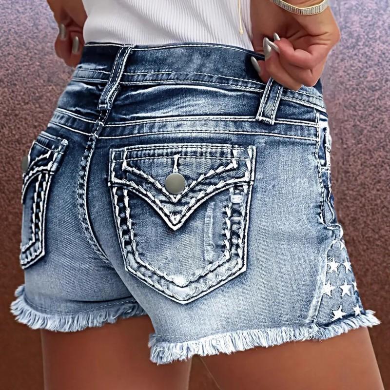 Dark Blue Women s Denim Shorts Slim Slim-fitting Multi-craft Design Fashionable Jeans WOMEN M синий