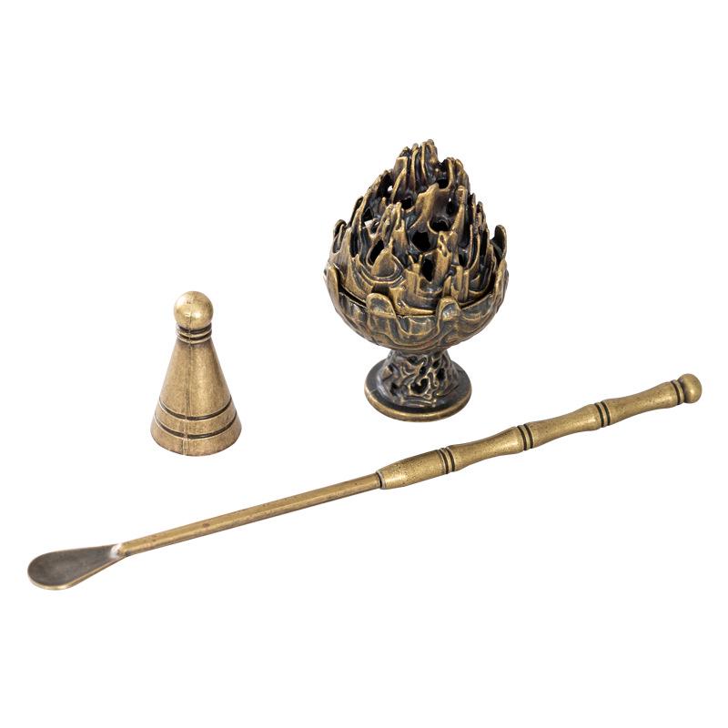 Retro Boshan Incense Burner Set: Incense Tower Mold, Seal, and Spoon for Ceremony - No Sticky Powder Sandalwood.