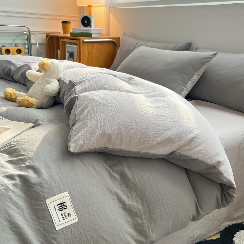 Super Soft Washed Cotton Solid Color 4-Pcs Quilt Cover Student Dormitory 3-Pcs Set Four Seasons Universal A Maternal Infant Grade